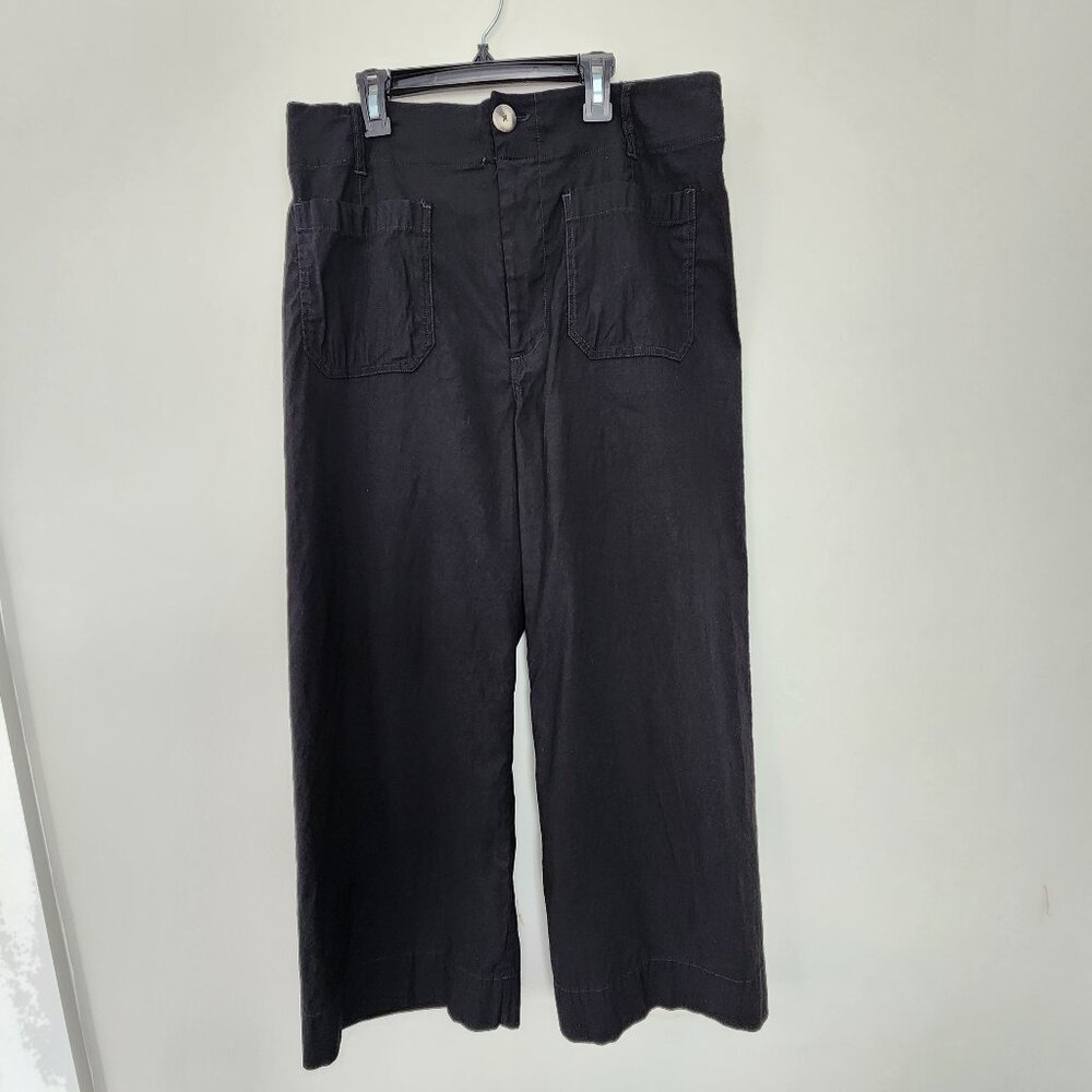 Maeve Anthropologie Colette Pants Black Wide Leg High Rise Cropped 33 Minimalist